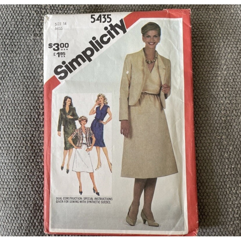 Simplicity 5435 NEW  Misses V Neck Dress, Funnel Neck Jacket Sz 14 Uncut